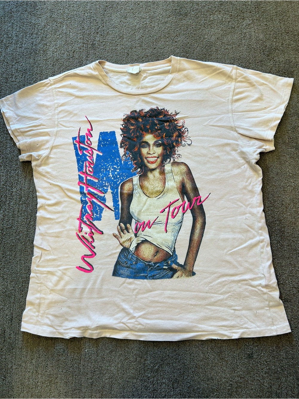 Vintage Style Whitney Houston 1987 T-shirt Size L- Distressed